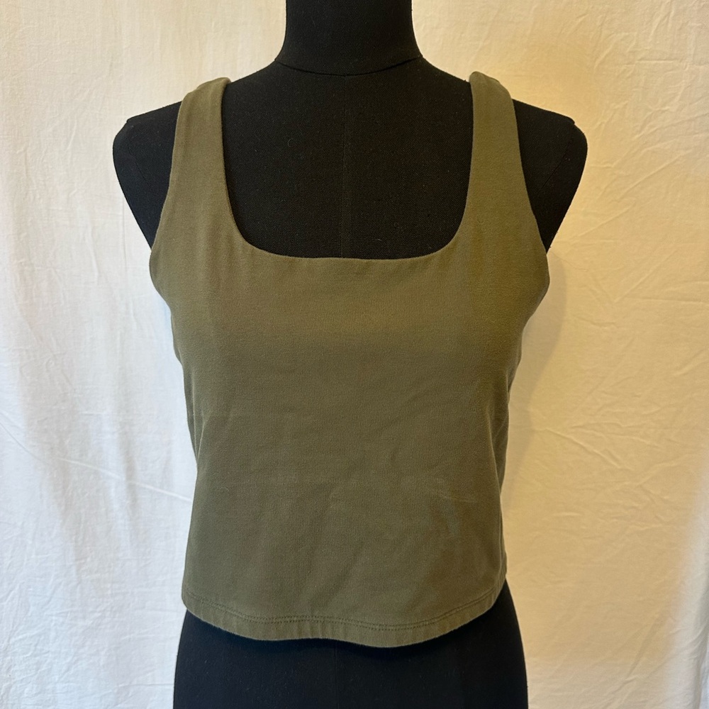GAP Olive Green Square Neck Cropped Tank Top Size L